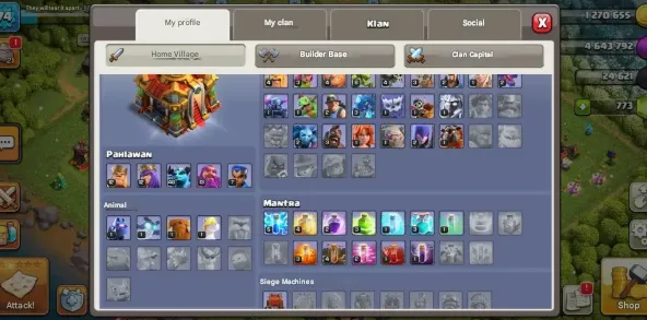 COC218 Max TH16 | 5 Builders | King 13 Queen 13 Warden 13 Minion Prince 47 Royal Champion 8 | 773 Gems | Hero Equipment Spiky Ball, Ice Arrows, Fireball, Lava Balloon, Rocket Spear 